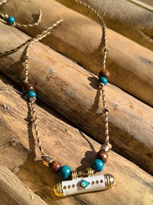Collier cordon oeil turquoise