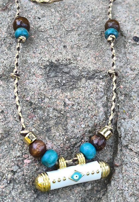 Collier cordon oeil turquoise