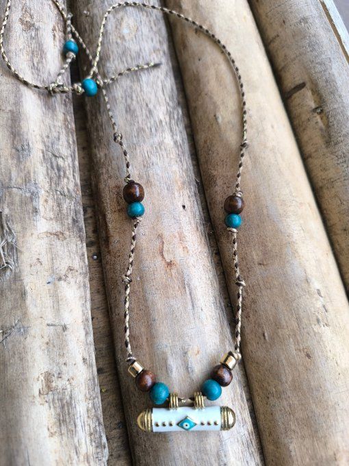 Collier cordon oeil turquoise