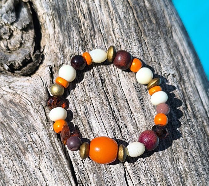 Bracelet Hippie Rock - Grande perle Orange